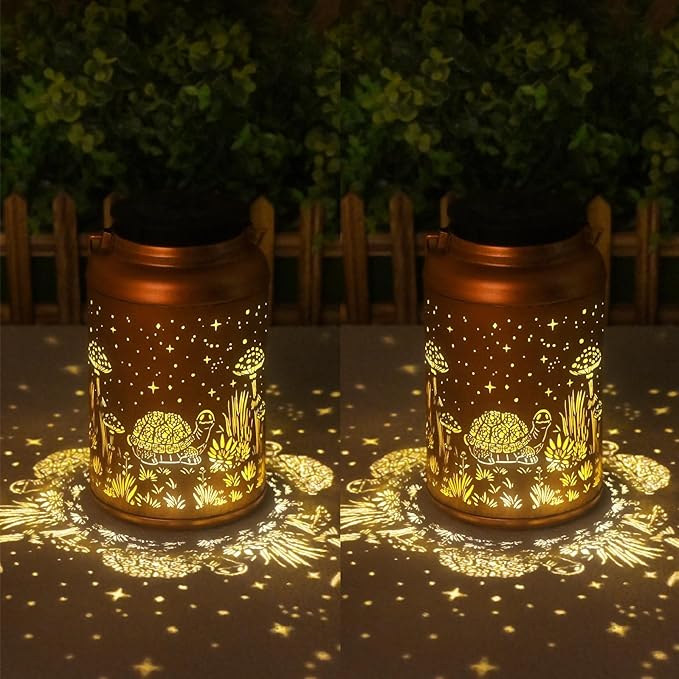 2 Pack Turtle Solar Lanterns Outdoor Waterproof - Hanging Turtle Solar Lights Garden Decor, Birthday Gifts for Women, Mom, Mothers Day Gifts, Outdoor Decor for Patio, Yard