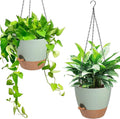 Hanging Planters for Indoor Outdoor Plants, 2 Pack Self Watering Hanging Pot with Drainage Holes & Removable Tray (Green, 6'')