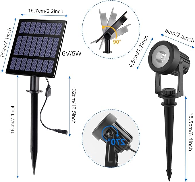 Solar Spot Lights Outdoor, Solar Landscape Spotlights IP65 Waterproof 9.8ft Cable, Dusk to Dawn Solar Uplights for Tree Garden Yard Driveway Porch Walkway Pool (6-in-1, 6000K Cold White)