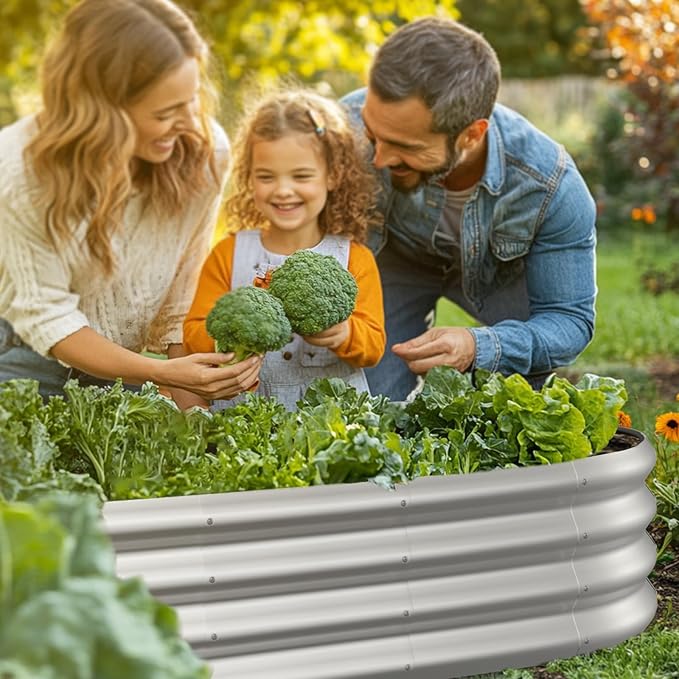 6x2x1ft Oval Galvanized Raised Garden Bed Outdoor 9-in-1 Large Metal Modular Planter Box Raised Beds for Gardening,Vegetables,Fruits,Flowers & Herbs (Silver)