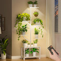 Plant Stand Indoor with Grow Lights, 60" Tall 7-Tier Metal Plant Stand with Wheels & Tree-Shaped Design for Indoor Plants, Flower Holder Display Rack for Home, Patio - White
