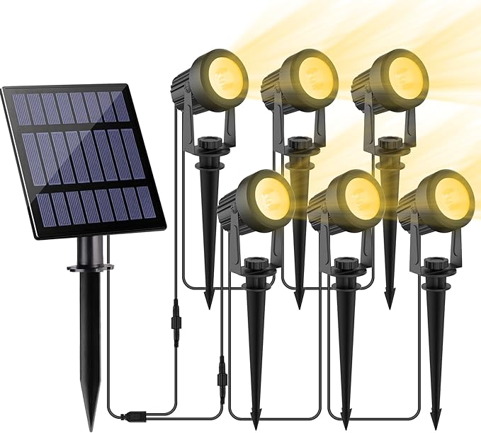 Solar Spot Lights Outdoor, Landscape Spotlights IP65 Waterproof 9.8ft Cable, Dusk to Dawn Solar Uplights for Tree Garden Yard Driveway Porch Walkway Pool (6-in-1, 3000K Warm White)