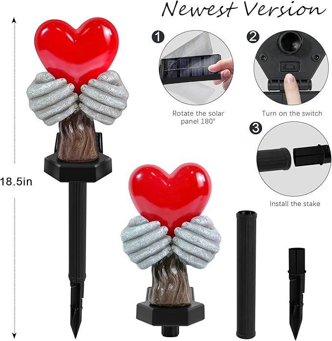 Solar Garden Lights Outdoor,Solar Red Heart Stake Lights,Garden Statue Lights Heart Lights Birthday Gifts for Women Mom Grandma Her,Valentine's Theme Decor for Lawn Yard Pathway Cemetery Porch