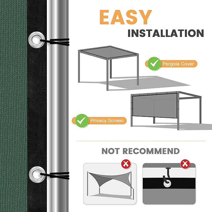 VICLLAX Shade Fabric Sun Shade Cloth with Every 2 FT Grommets for Patio Garden Pergola Cover Canopy 5x5 FT, Dark Green
