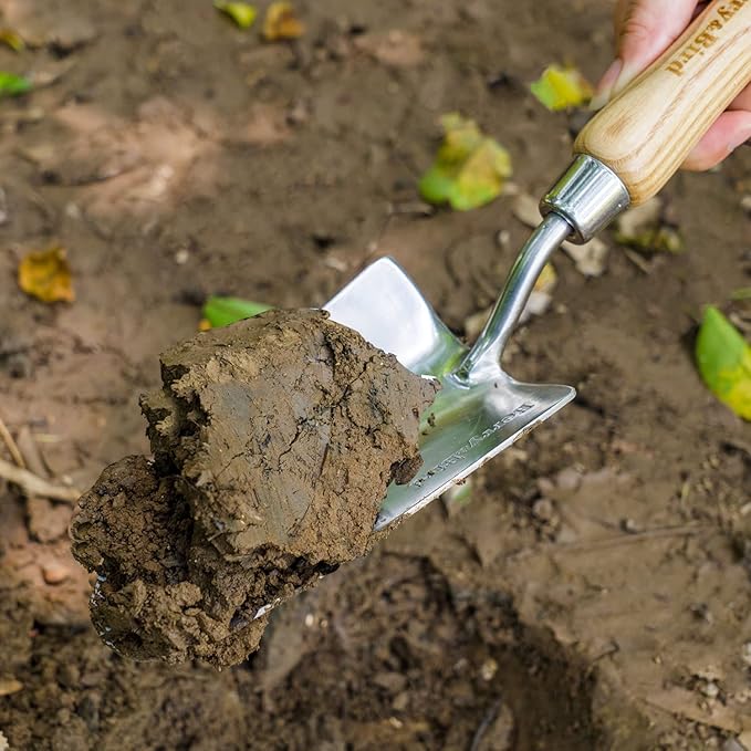 Stainless Steel Trowel, Garden Small Flower Hand Shovel, Potting Soils Scoop with Wood Handle, Gardening Bonsai Tools for Transplanting Digging Weeding Planting