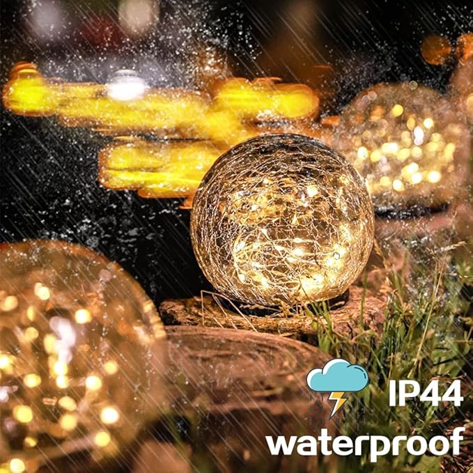 TOMEX Solar Garden Lights, Cracked Glass Ball Waterproof Warm White LED for Outdoor Decor Decorations Pathway Patio Yard Lawn, 1Pack (4.7")