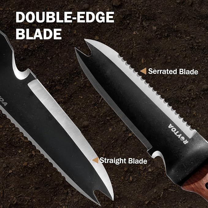 Hori Hori Garden Knife, Garden Tools with Sheath for Weeding,Planting,Digging, 7" Stainless Steel Blade with Cutting Edge, Full-Tang Wood Handle with Hanging Hole