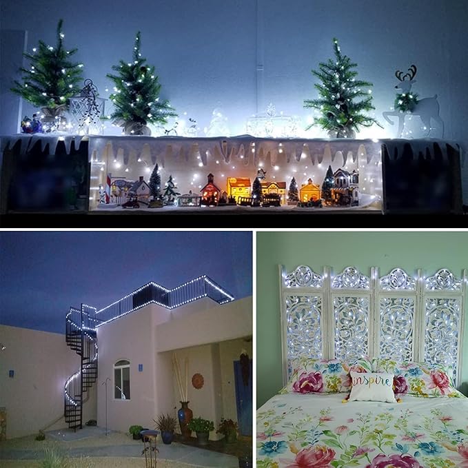 RUICHEN Cool White Dimmable Fairy Lights Plug in, Super Long 165 Ft 500 LED Twinkle String Lights with Remote, Waterproof Silver Wire Firefly Lights for Christmas Wedding Party Bedroom Patio Garden