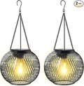 Solar Lantern Outdoor, Upgraded Hanging Lights Outdoor Garden Metal Lanterns Decorative Lighting Powered Waterproof Tree for Yard Patio Pathway, 2 Pack, Black