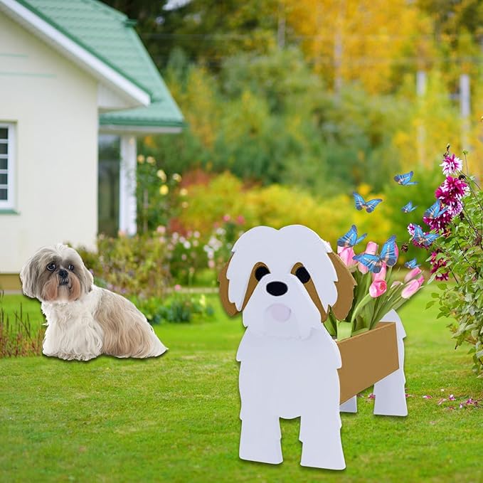 Brown Shih Tzu Dog Planter Plant Pots,Cute Garden Dog Flower Planter,Dog Planters Birthday Gifts for Women,Office,Indoor/Outdoor Decor（9.45in*8.98 * 13.5in）