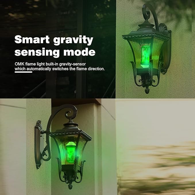 OMK - Christmas Decorations LED Flame Effect Light Bulbs - Upgraded 4 Modes Green Fire Simulated Lamps - Holiday/Christmas Gifts/Indoor/Outdoor Decoration Lights (2Pack)