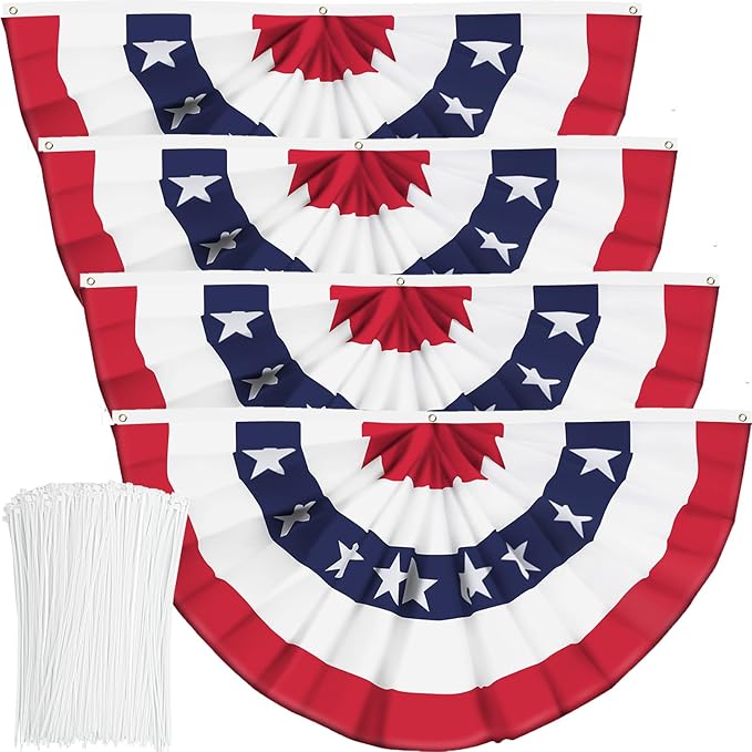 USA Pleated Fan Flag American US Bunting Flag Patriotic Half Fan Banner Flag with Canvas Header and Brass Grommets for 4th of July Memorial Day Indoor Outdoor Decoration (4, 2x4 Feet)