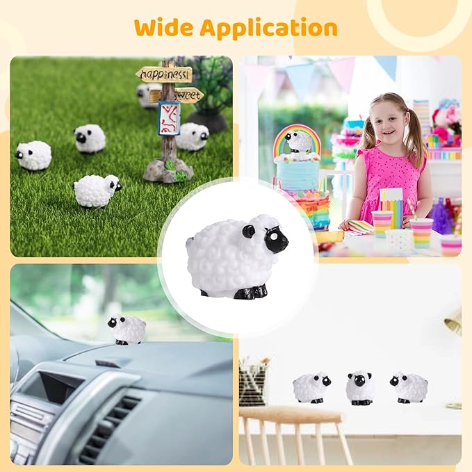 100Pcs Mini White Sheep Figurines, Miniature Resin Sheep Figurines, Mini Cute Resin White Sheep Ornaments, Little Outdoor Moss Landscape Figurines, Tiny Fairy Garden Animal Cake Toppers
