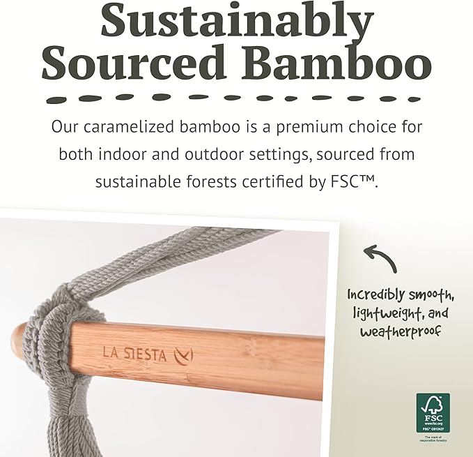 LA SIESTA - XL King Habana Cotton Hammock & Romano Steel Stand - Indoor Outdoor Hanging Chair Swing for Bedroom Porch Balcony - Boho Hanging Chair - Latte