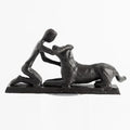 Boy and Dog Statue, Love of Dog Sculpture, Gifts for Dog Lovers, Dog Memorial Gifts for Man and Boy, Cast Iron, Black