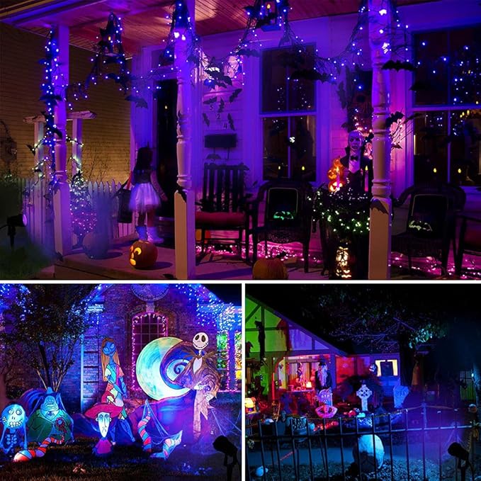 2 Pack HalloweenWaterproof UV LED Blacklight Landscape Lights, Outdoor Plug in Black Light Spotlight for Pathway Light Plug Spike Stand Garden, Yard, Lawn, Halloween, Party Decorative Lighting