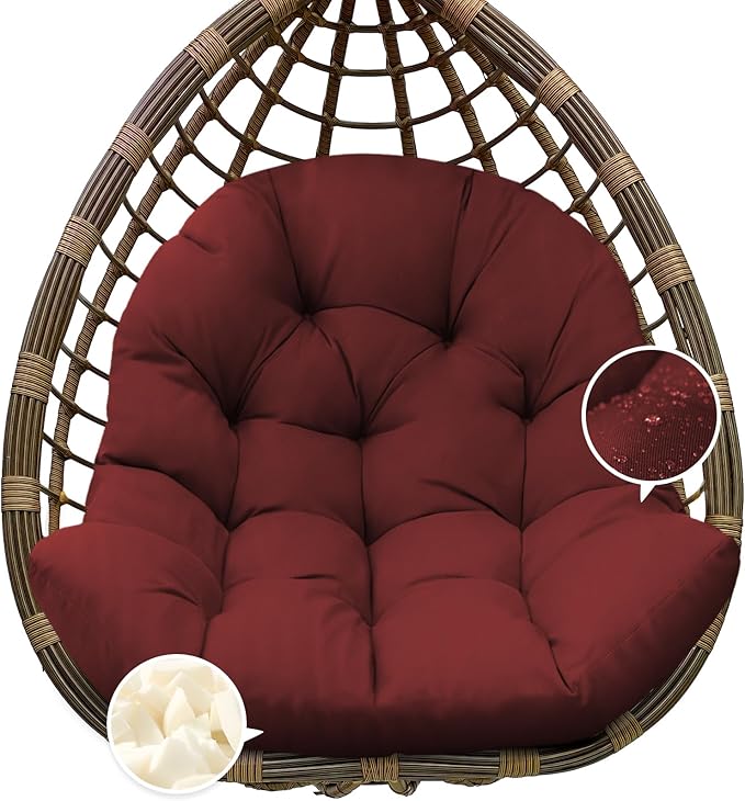 Egg Chair Cushion Replacement, Waterproof Outdoor Hanging Egg Chair Cushion Hammock Swing Chairs Cushions Pads, U-Shaped Thickened Cushions for Hanging Eggs Chairs, 47x33x7 Inches (Red)