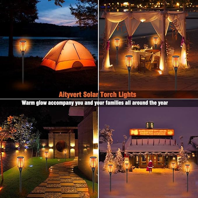 Aityvert Upgraded Larger Solar Torch Lights, Waterproof Outdoor Dancing Flames Lights, Flickering Flames Garden Light, Landscape Decoration Pathway Patio Lights 43" 96 LED (2 Pack)