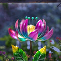 Huaxu Solar Outdoor Lights 35.4In Garden Decor Flower Wind Spinners,Waterproof LED Crackle Glass Globe Purple Lotus Art Metal Stake for Lawn Patio Pathway Yard Porch Driveway Decorations Gift