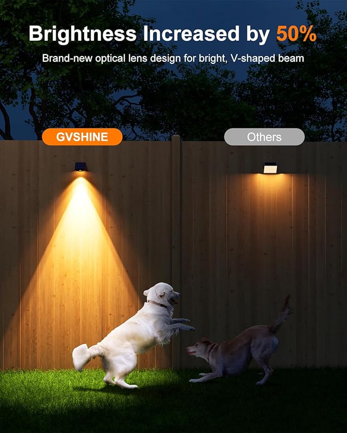 12 Pack Decorative Solar Powered Fence Lights Outdoor Waterproof with Warm White LED Spot Lens, for Outside Wall, Deck, Patio, Yard, Rail, Garage, Pool, Designed for Enhanced Security, Easy Install