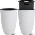 WORTH Garden 2-Pack 21" H. White Tall Planters with Inside Pots - 14'' Dia Plastic Large Round Plant Tree Pots - Decorative Imitation Stone Finish for Indoor Outdoor Front Porch Container Patio