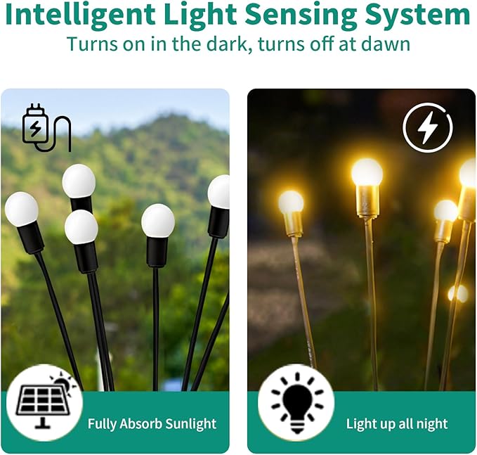Solar Garden Lights, 6Pack 48LED Outdoor Firefly Lights Solar Decorations Lights Waterproof Firefly Lights Swaying in The Wind, Big Bulb Vibrant Firefly Lights for Yard Patio Pathway Decor Warm White