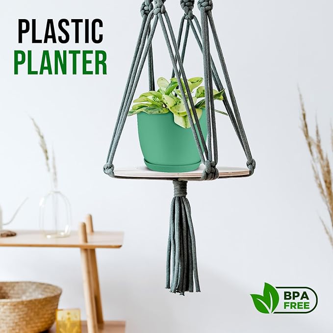 Planter Pots with Drainage Holes - Lightweight, Durable, & Space-Saving Pots for Indoor and Outdoor - Versatile Functionality, Simple Modern Design, Set of 10 Plastic Planter Pots Mint