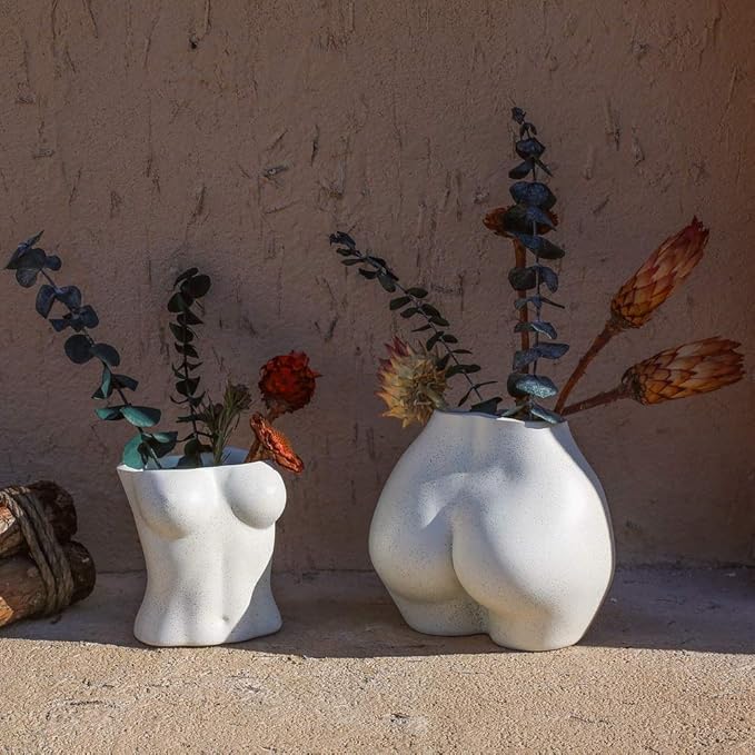 FROZZUR Body Plant Pot Butt Vase, Female Flower Pot, Resin Modern Boho Planter, White, Oval, Drainage Holes, Indoor, Table Top, Home Decor