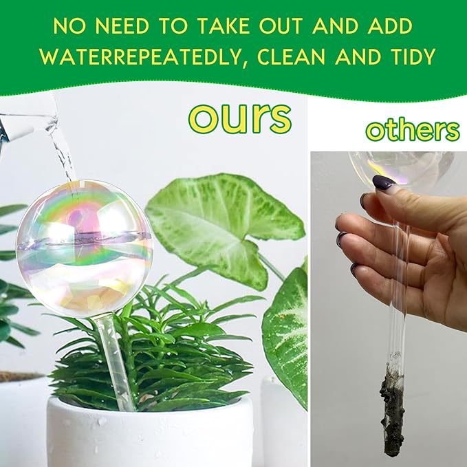 ZephyrBloom 13 oz Up 2 Weeks Large Plant Watering Globes & Bulbs, Self Watering Glass Globes to Water Plants While Away, Indoor Outdoor Automatic Slow-Release Watering Bulbs for Houseplants 2 Pack