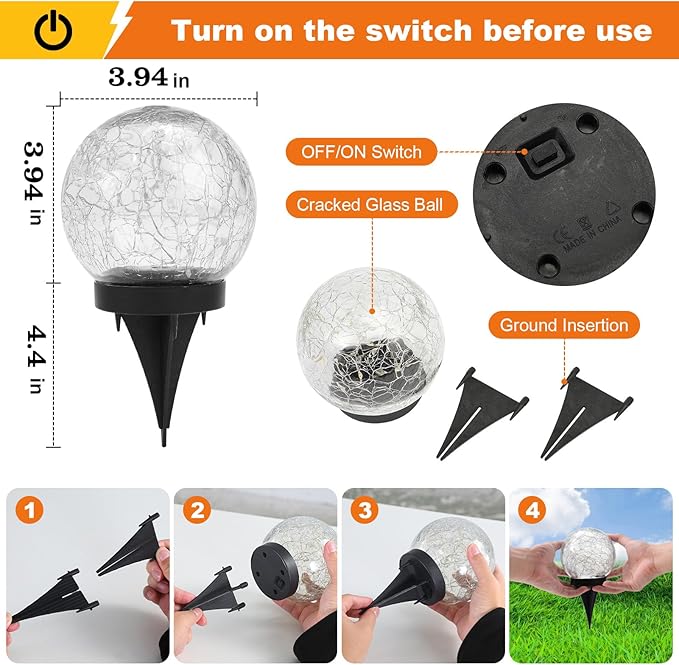 Solar Globe Lights Outdoor Waterproof-Solar Balls-Solar Garden Lights-Solar Orbs for Outside 2 Pack Cracked Glass Ball for Lawn Patio Yard Backyard Decorations