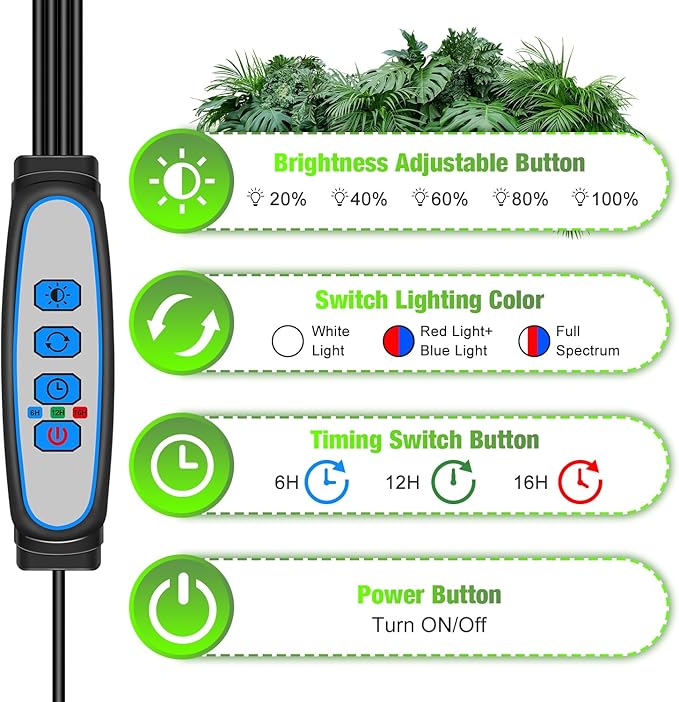 Wolezek Plant Light for Indoor Plants, 4-Head 80 LED Full Spectrum Grow Lights for Seed Starting with 15-61 inches Adjustable Tripod Stand, Red Blue Warm White Floor Grow Lamp with Auto 6/12/16H Timer