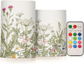 Flickering Flameless Candles, Flowers Herbs Wildflowers Botanical LED Candles with Remote Timer, Set of 2 Battery Operated Candle for Valentine Wedding Birthday