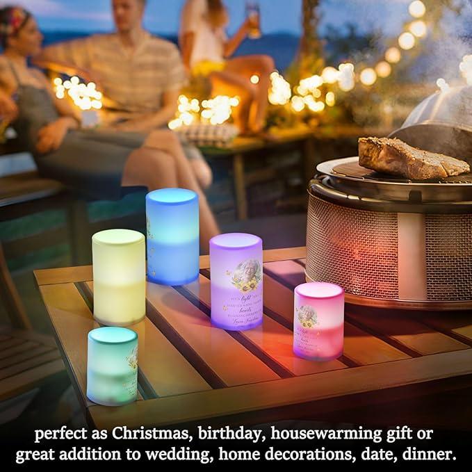 Vdsrup Flameless Candles Set of 2 Memorial Custom LED Candles with Timer Battery Operated Sunflower Candle Lights Flickering with Remote for Home Bedroom Decor
