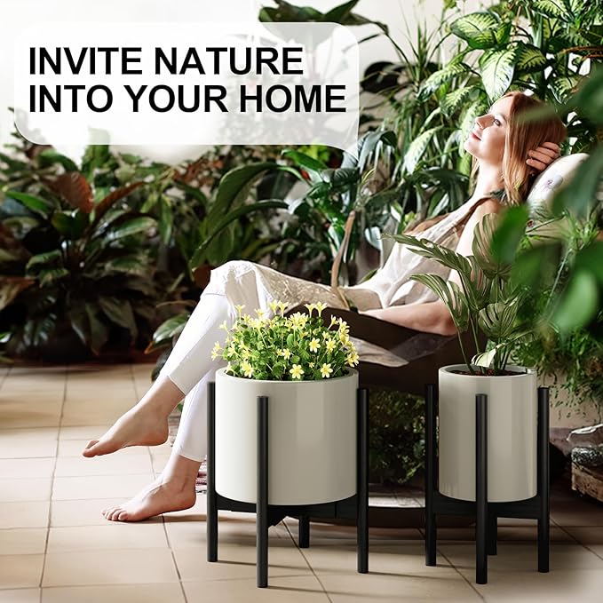 MUDEELA 2 Pack Adjustable Plant Stand Indoor, Bamboo Plant Stand 8 to 12 Inches, Single Floor Plant Stand for Indoor Plants, Bamboo Black Planter Stand for Indoor Plants, Pot Plant Not Included