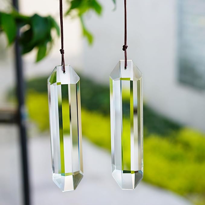 HDCRYSTALGIFTS Set 2 Crystal Suncatchers, 120mm Large Prism Sun Catchers Windows Hanging Ornaments Rainbow Maker Pendant Indoor Outdoor Garden Decor,Clear