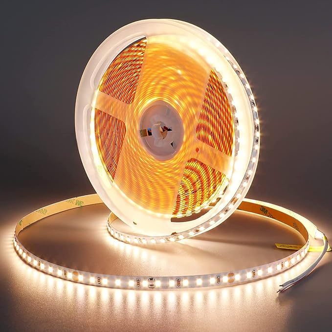 24V 65.6ft/20m LED Strip Light Warm White 3000K 2400LEDs High Brightness 12000LM SMD2835 Flexible No-Waterproof IP20 LED Tape for Kitchen Backyard Hallways Stairs Decoration(No Power Supply)