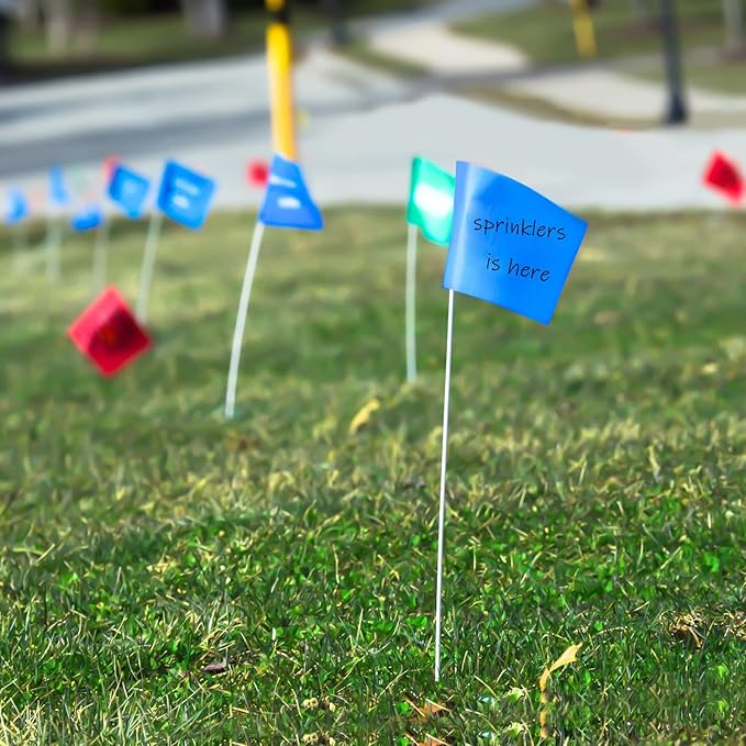 Zozen 100Pack Blue Marking Flags, Writable/15x4x5 Inch, Yard Flags for Lawn & Irrigation & Landscape & Sprinkler & Survey & Dog Training.