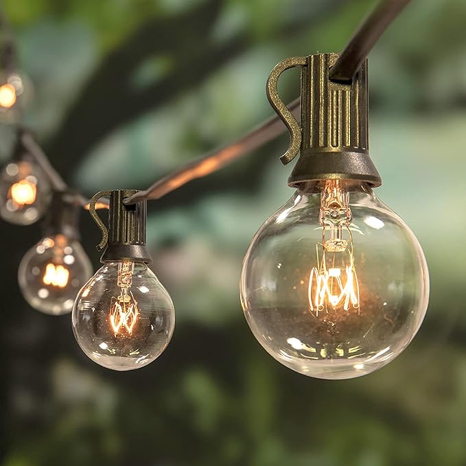 Outdoor String Lights, 100Ft G40 Globe Patio Lights Waterproof with 100 Warm White Bulbs, Connectable Hanging Backyard Light for Outside Garden Balcony Holiday Party Decor-Black