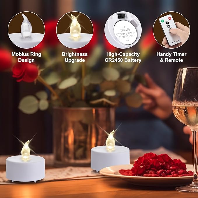 Tea Light Candles with Remote Control,24pack Flickering Flameless LED Candle,Long Lasting 400+Hours,Battery Operated with Timer for Home Decoration Seasonal &Festival Celebration WarmWhite