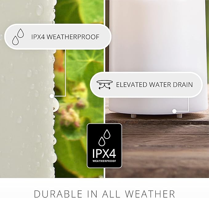 Luminara Outdoor Votive Flameless LED Candle, Pearl Ivory 2" x 3.2", Moving Flame Battery Operated Timer Remote Ready IPX4 Matte Plastic Finish