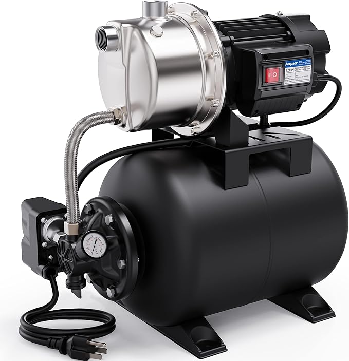 Acquaer 1.6 HP Shallow Well Pump with Pressure Tank, Stainless Steel, 1320 GPH 115V Irrigation, Automatic Water Booster Jet Pump for Home, Garden, Lawn