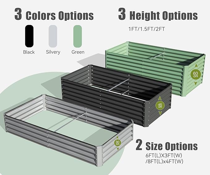 Domi Galvanized Raised Garden Bed, Outdoor Planter Garden Boxes Large Metal Planter Box for Gardening Vegetables Fruits Flowers, Green (6x3x1.5ft)