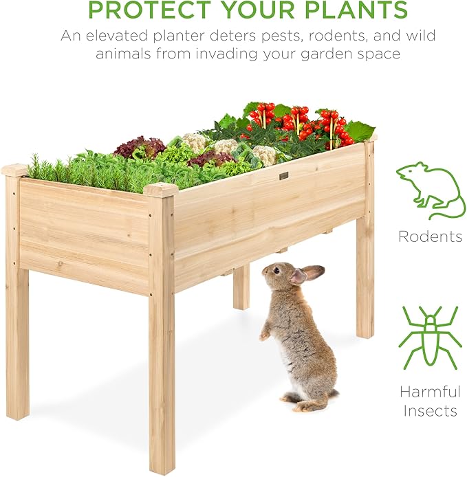 Best Choice Products 48x24x30in Raised Garden Bed, Elevated Wood Planter Box Stand for Backyard, Patio, Balcony w/Bed Liner, 200lb Capacity - Natural