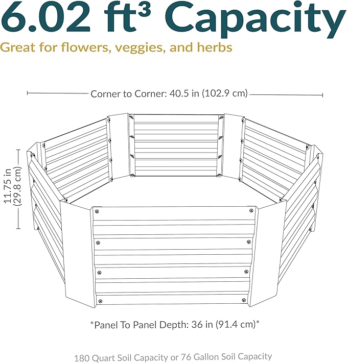 Sunnydaze 11.75" H Raised Metal Garden Bed - Galvanized Raised Garden Bed Outdoor for Vegetables and Flowers - Woodgrain - Hexagon