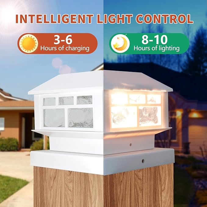 Solar Post Lights Outdoor, 20LM Solar Fence Cap Lights, Waterproof, 2 Light Modes, fit 3.5x3.5in 4x4in 5x5in Wooden Post, Solar Power Deck Light for Garden Deck Patio Decoration(White 12Pack)
