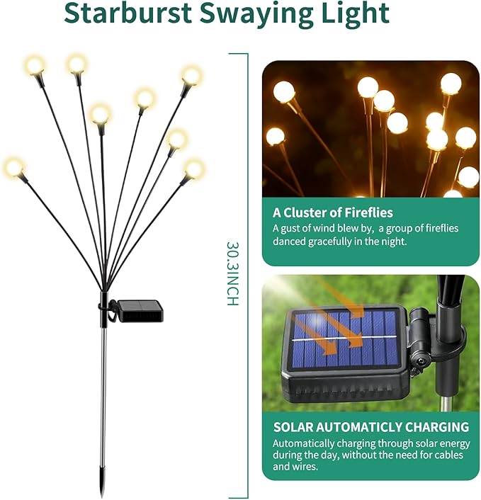 Solar Lights Outdoor Waterproof, 4 Packs 32LED, Solar Garden Lights, Patio Lights, Garden Decor, Patio Decor, Firefly Lights Solar Outdoor, Unique Gifts for Women, Gifts for Grandma