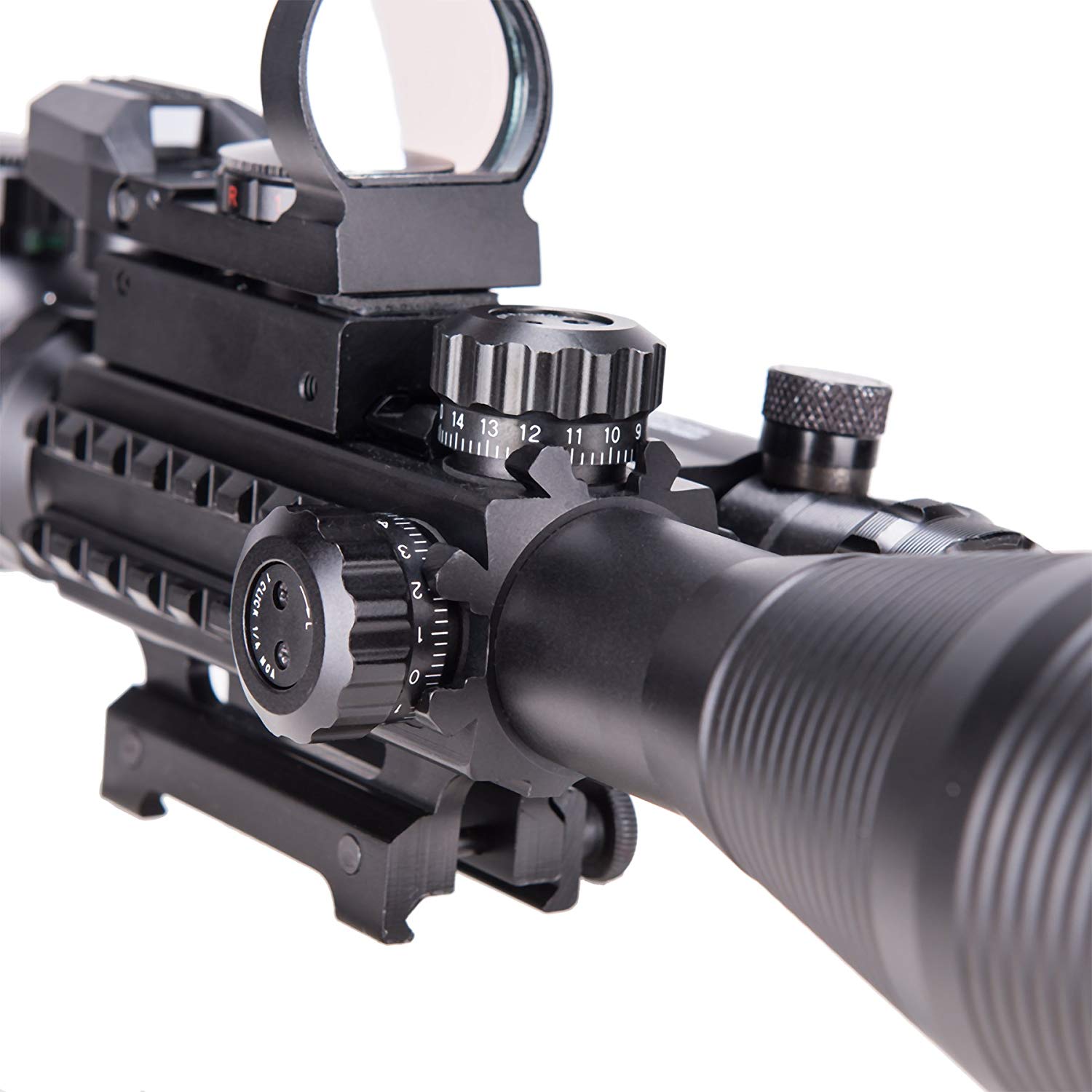 3-in-1 Rifle Scope Combo, 4-12x50mm Rangefinder Scope, Red&Green Reflex Sight, Green Laser