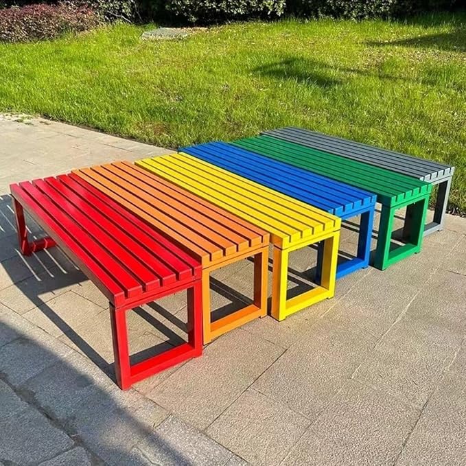 Weatherproof Metal Dining Bench, Outdoor Bench Backless Patio Bench 2-Person Farmhouse Bench Garden Bench for Kitchen, Living Room, Entryway(Blue,59in)