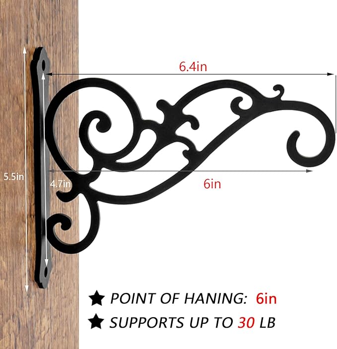 2 Pieces 6-Inch Outdoor Indoor Small Decorative Iron Wall Hooks for Hanging Lanterns Solar Lights Hummingbird Feeders Wind Chimes Hangers, Black