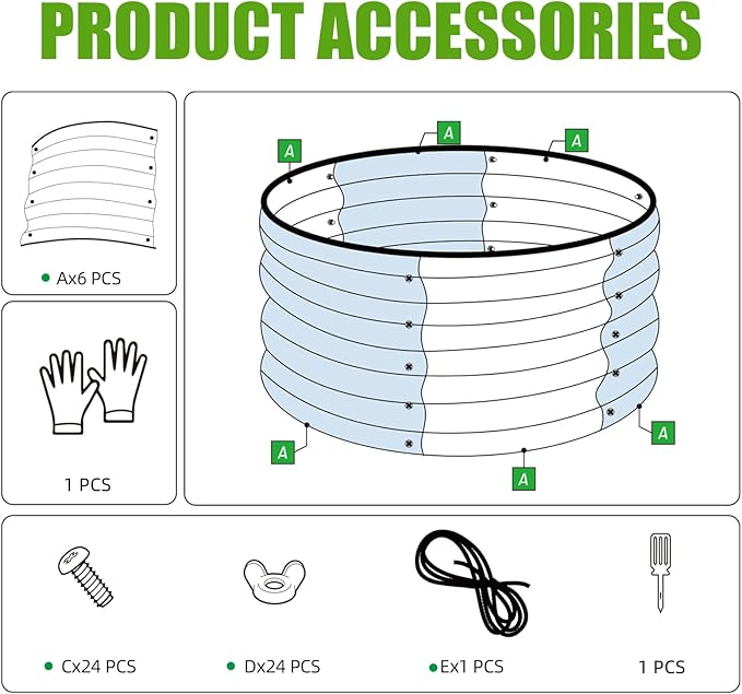 SnugNiture 3 Pcs 2x2x1ft Round Galvanized Raised Garden Bed Kit Outdoor, Metal Planter Box for Planting Plants Vegetables, Green